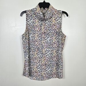 Apt 9 Women Multicolor Animal Print Sleeveless Mock Drape Neck Top Medium Office